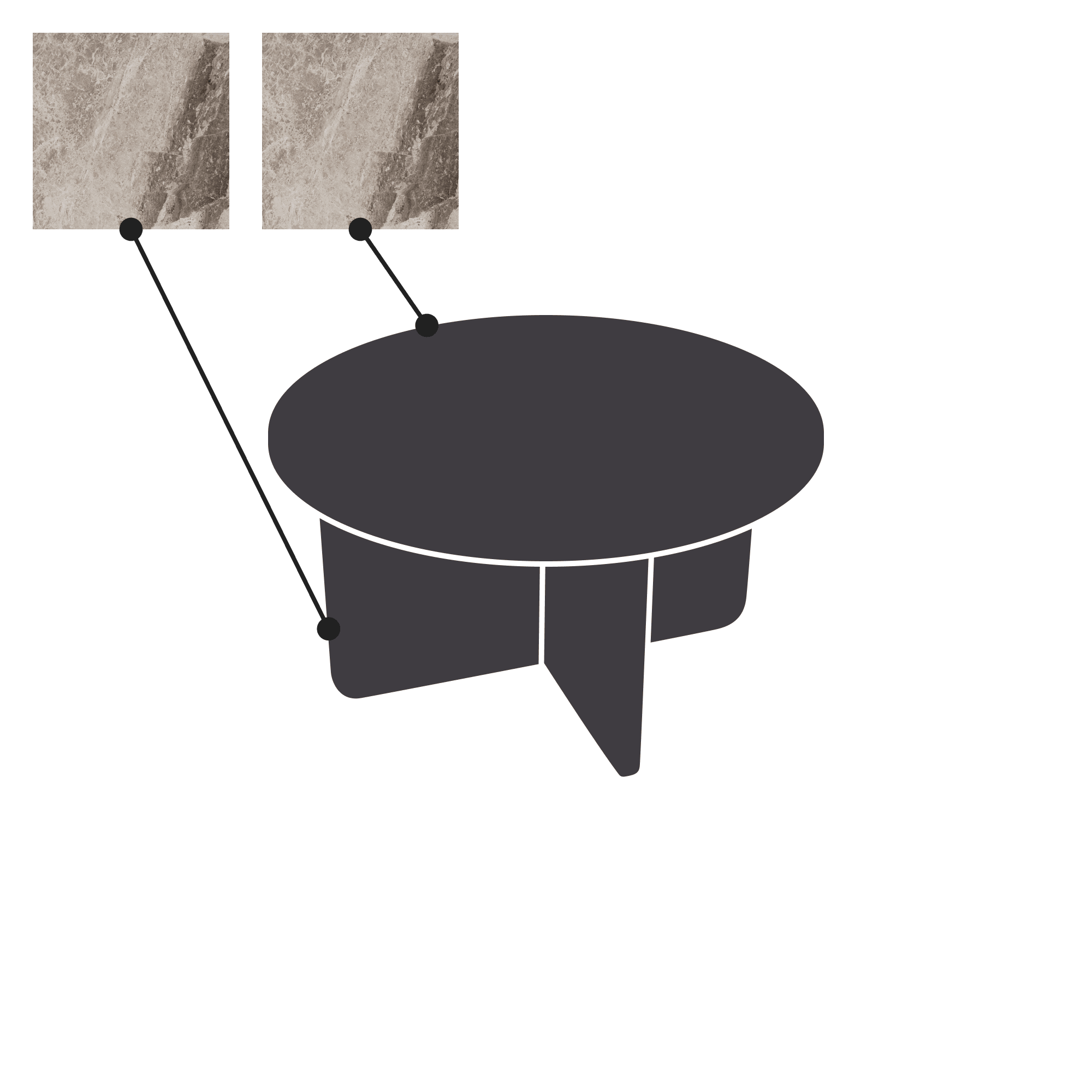 Rundt 85cm - Marmor Silver solid