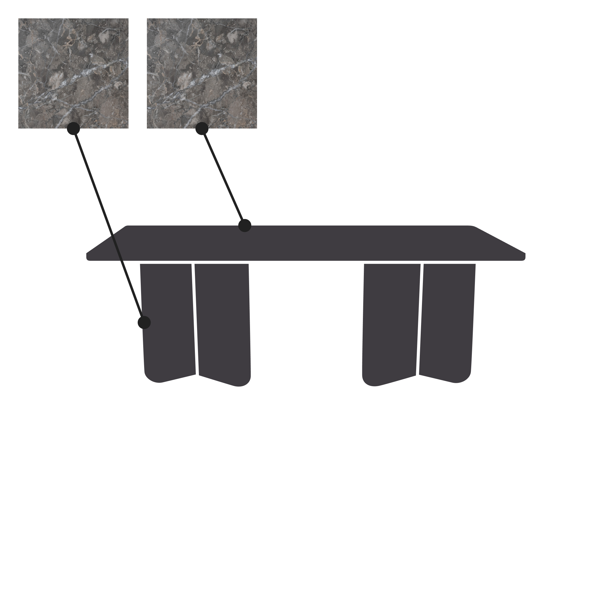 Rektangulær 120x72cm - Marmor Grå solid