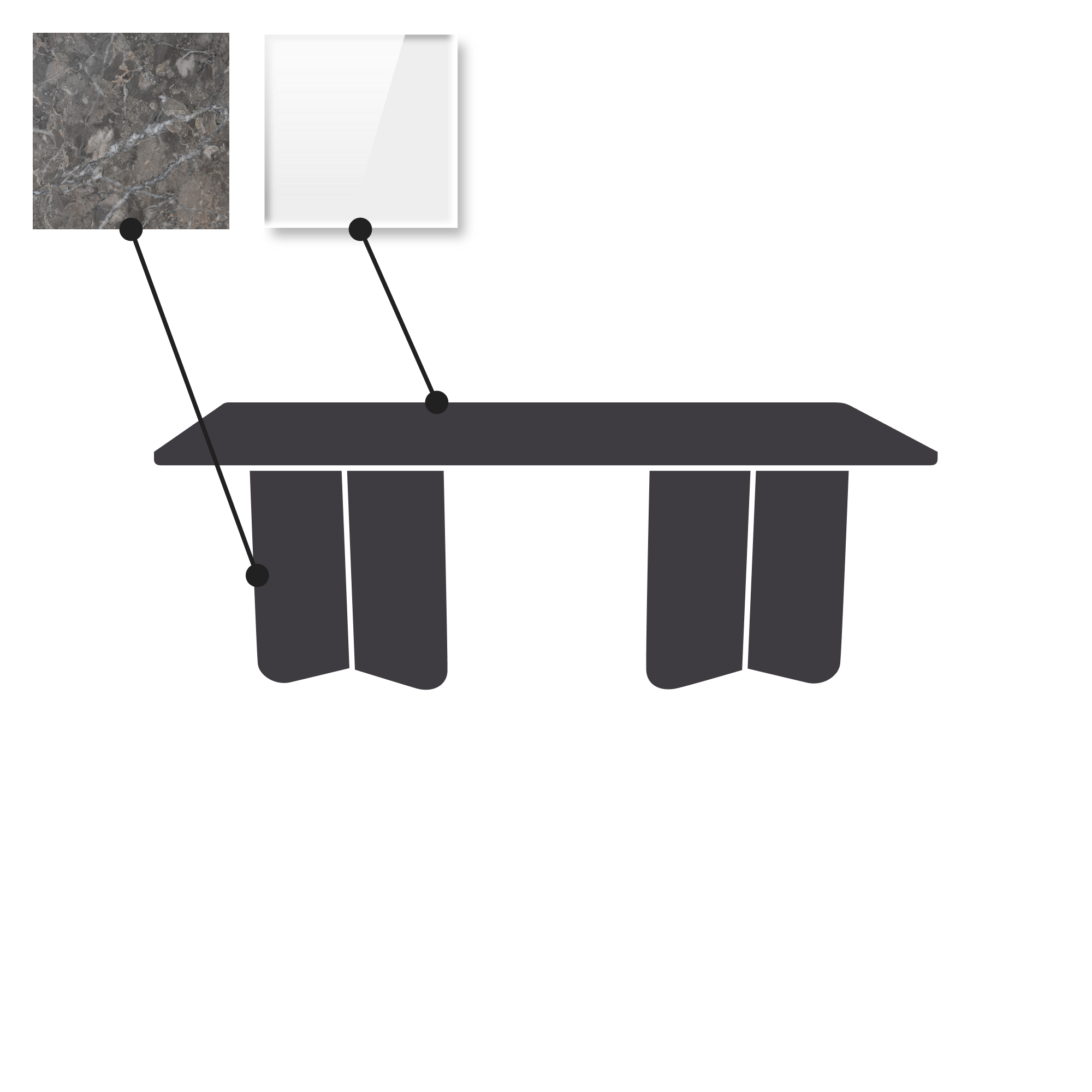Rektangulær 120x72cm - Marmor Grå med glasskive