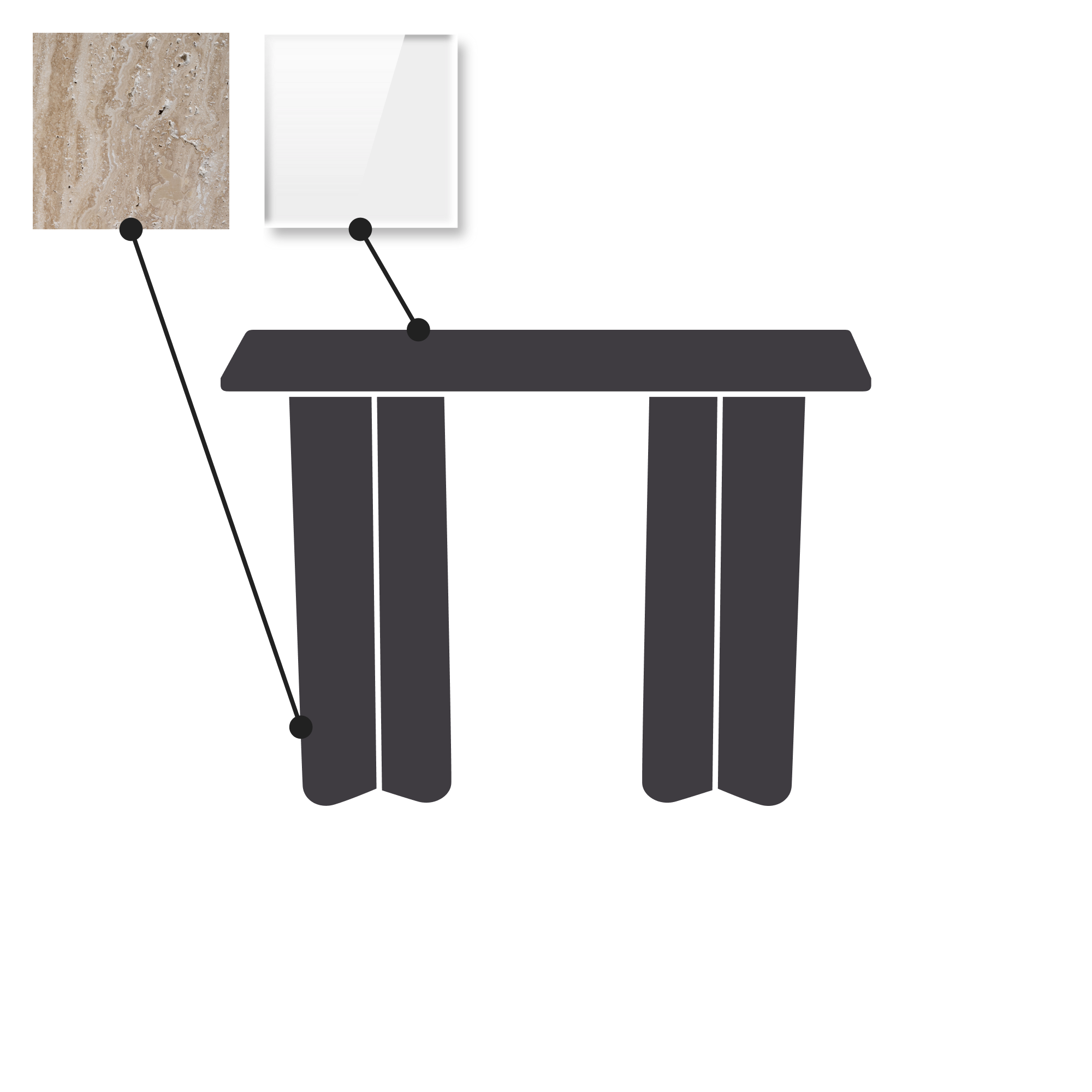 100x35cm - Travertin med glasskive