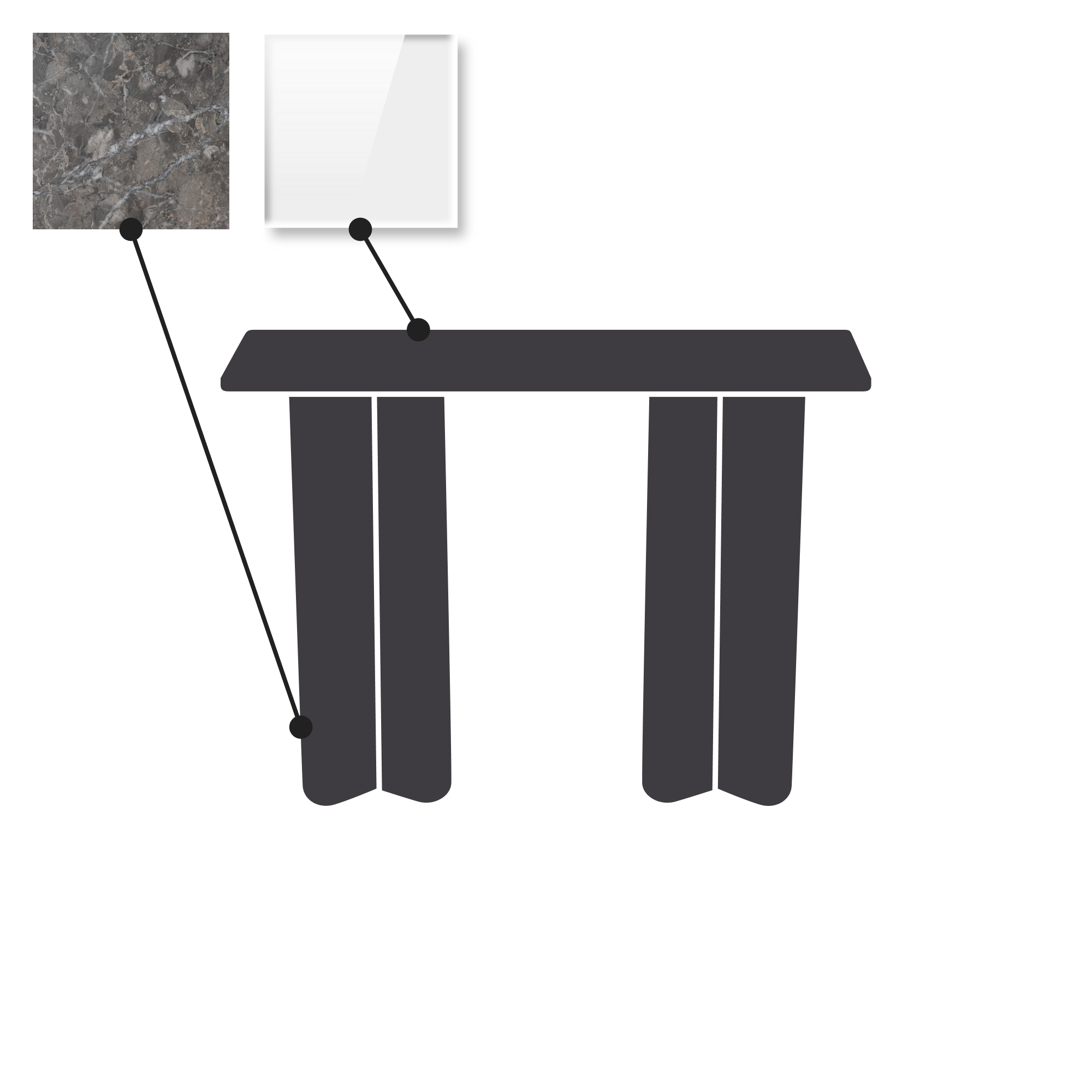 100x35cm - Marmor Grå med glasskive
